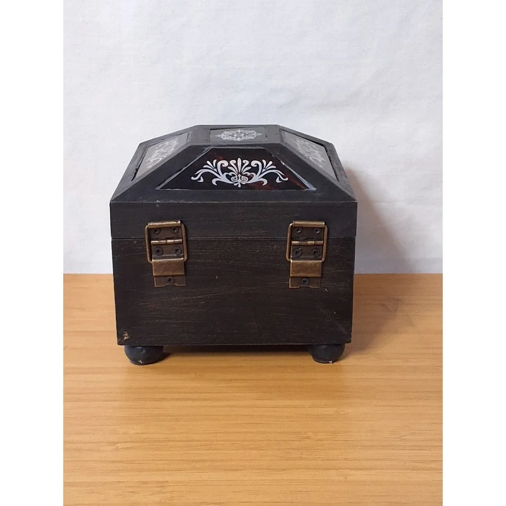 Vintage Home Interiors Wooden Trinket Stash Box With Clock WORKS!